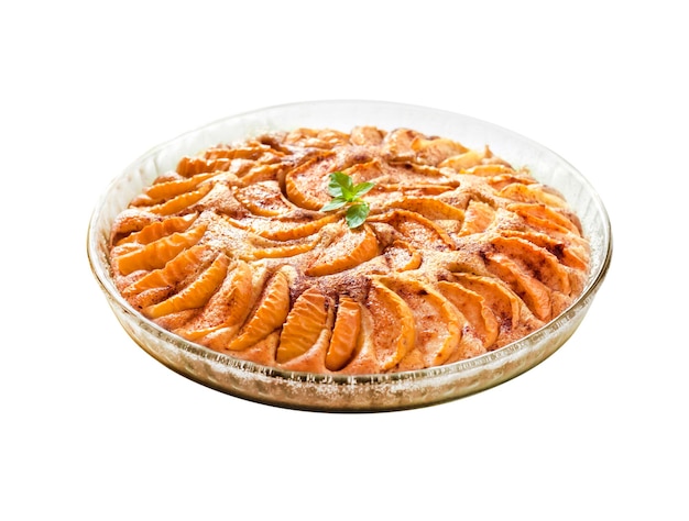 Apple pie with cinnamon and ground almonds isolated on white background with clipping path