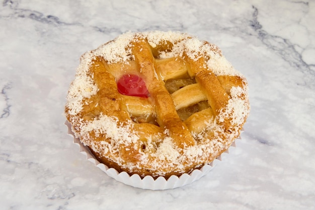 apple pie with red icing