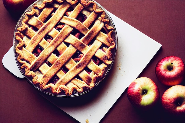 Apple pie on a wooden background selective focus