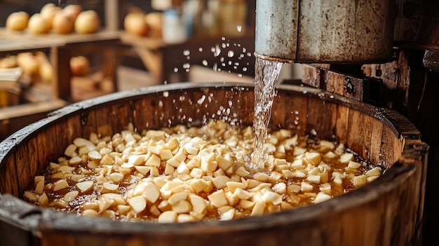 Photo apple pressing in a rustic cider mill showcasing the essence of traditional craftsmanship