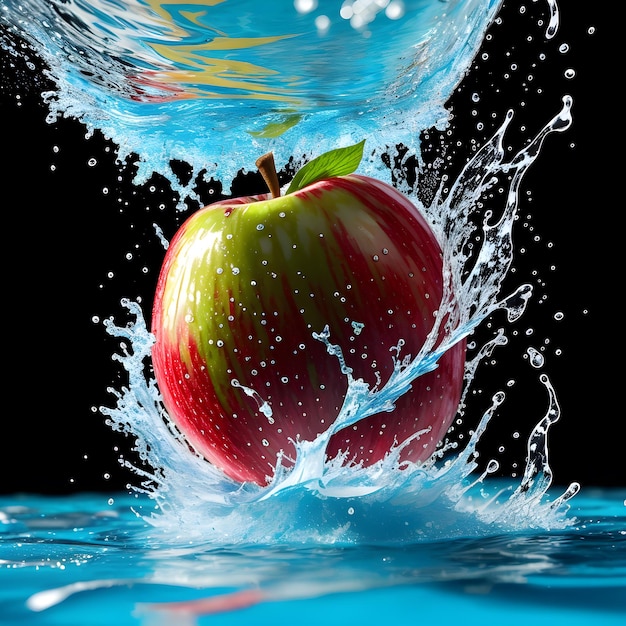 Apple in a splash of clear water ai generated