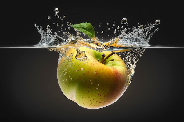 apple in a splash of water. concept healthy life and fresh food created with Generative AI technology