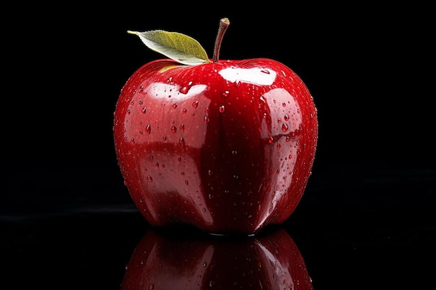 Apple on a surface with a metallic reflection