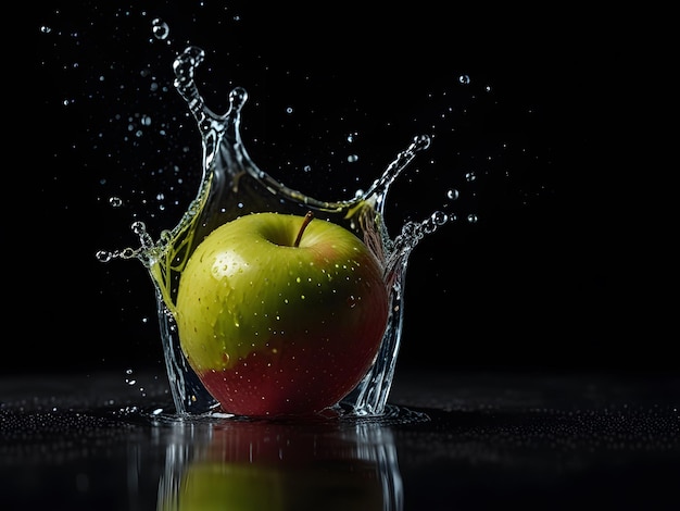 Photo apple water splash on a dark background