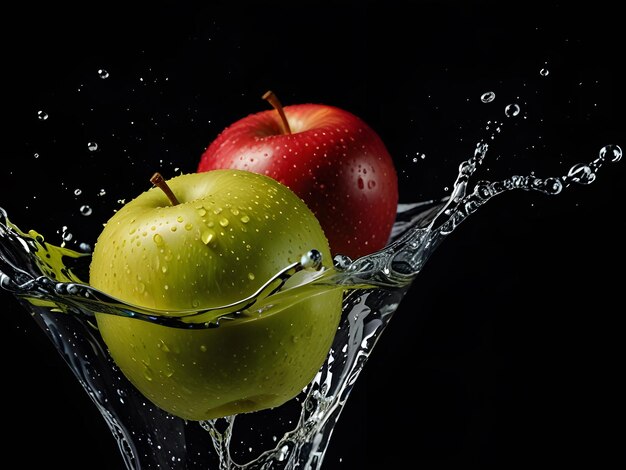 Photo apple water splash on a dark background