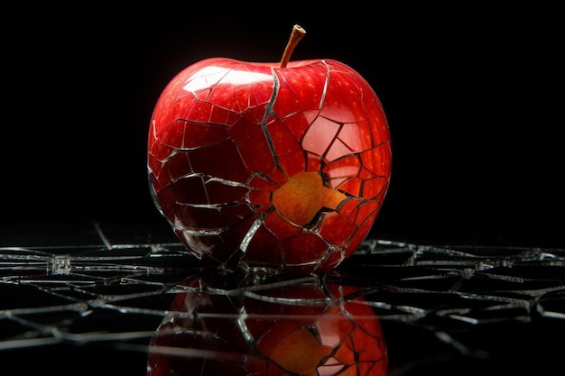 Photo apple with a cracked surface revealing light within