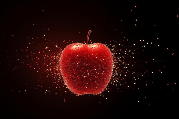 Photo apple with floating glowing particles