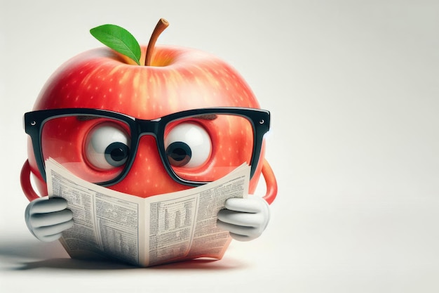 Photo an apple with glasses is reading a newspaper space for text