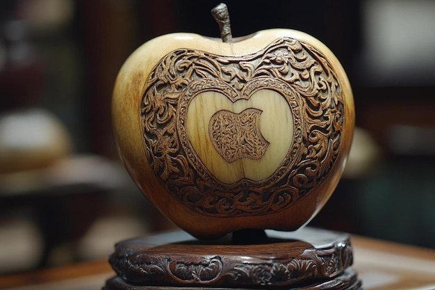 Apple with intricate engravings and patterns