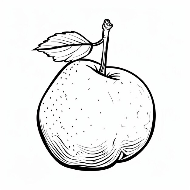 Photo an apple with a leaf on it that is drawn on a white background