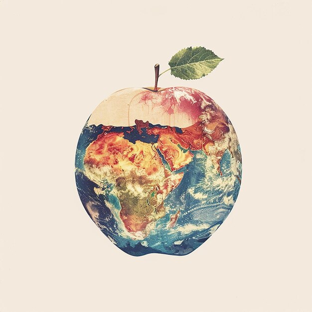 Photo an apple with a leaf on it and a world map on it