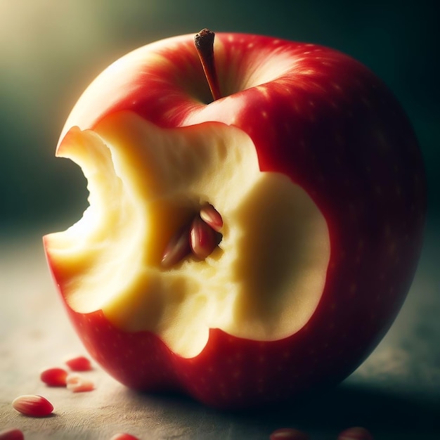 Photo apple with one bite isolated on background healthy food ai generated