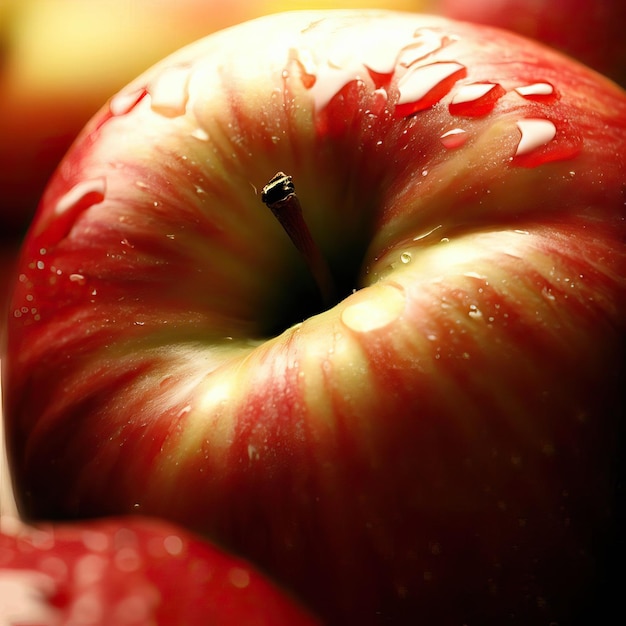 Photo an apple with red and green skin and a yellow background generative ai