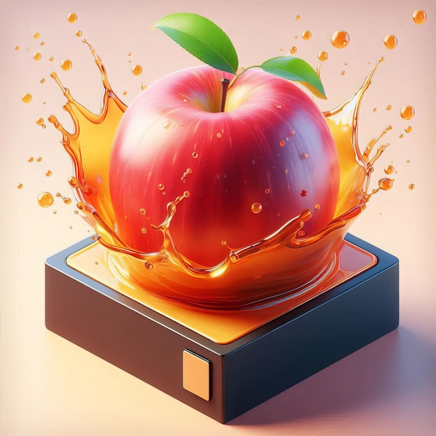 an apple with a splash of orange juice on it AI Generated