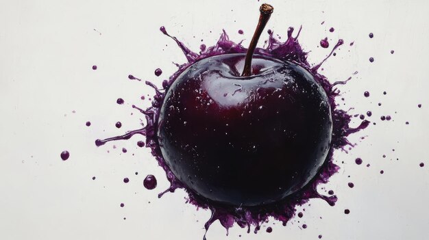 Photo an apple with a stick in it that says  the apple is purple