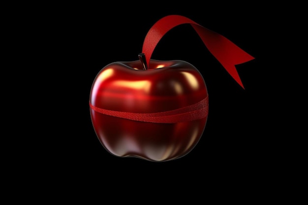 Photo apple with a surreal floating ribbon