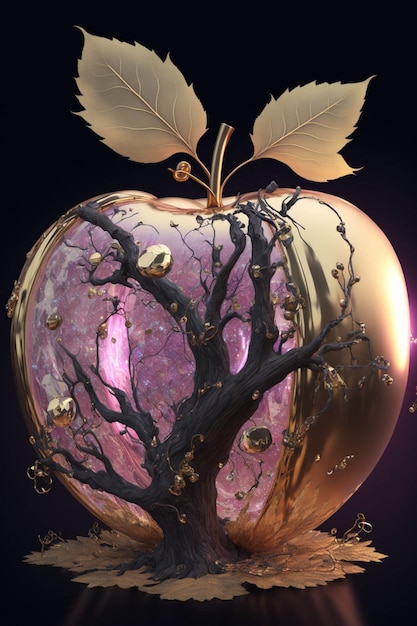 Photo an apple with a tree inside of it generative ai