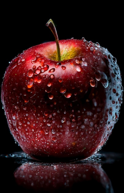 Apple with water droplets on a black surface generative ai