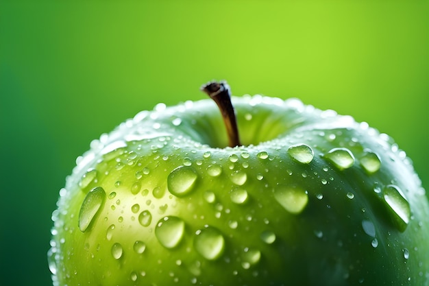 Photo an apple with water drops on it and a green background