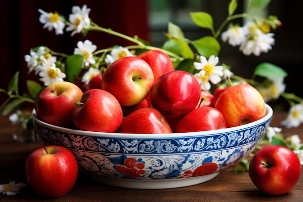 Apples in a bowl and flowers Rosh Hashanah