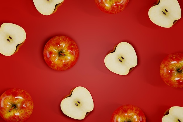 Apples on a Podium on Red Background 3d illustration