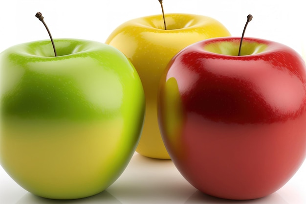 Apples in shades of yellow green and red are isolated on a white background