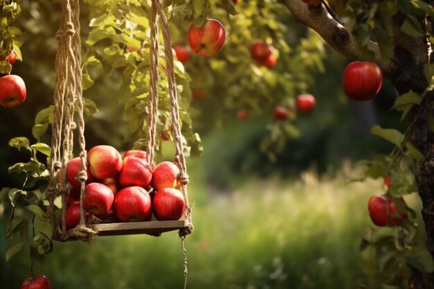 Photo apples on a swing in a garden natural snack fresh fruit apple image photography