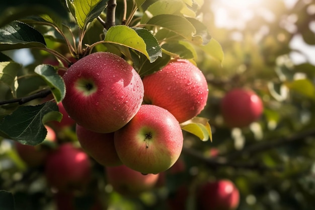 Apples on a tree in the sun