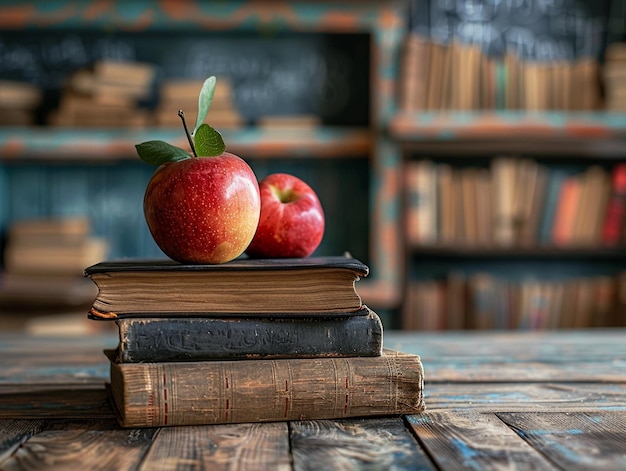 Apples on Vintage Books in Library