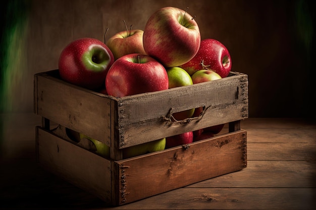 Apples in a wooden crate all fresh Polish apple orchard harvests its fresh organic apples