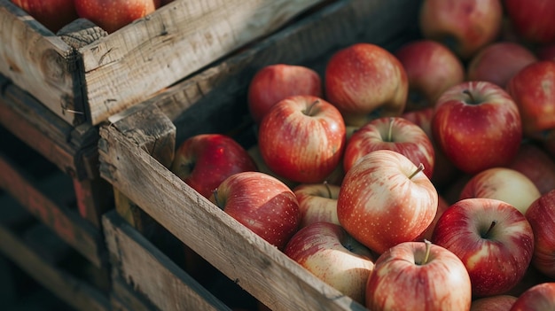 apples in a wooden crate with apples in them