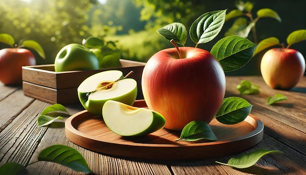 Photo apples on a wooden tray