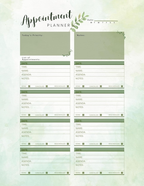 Photo appointment planner printable template digital blank page