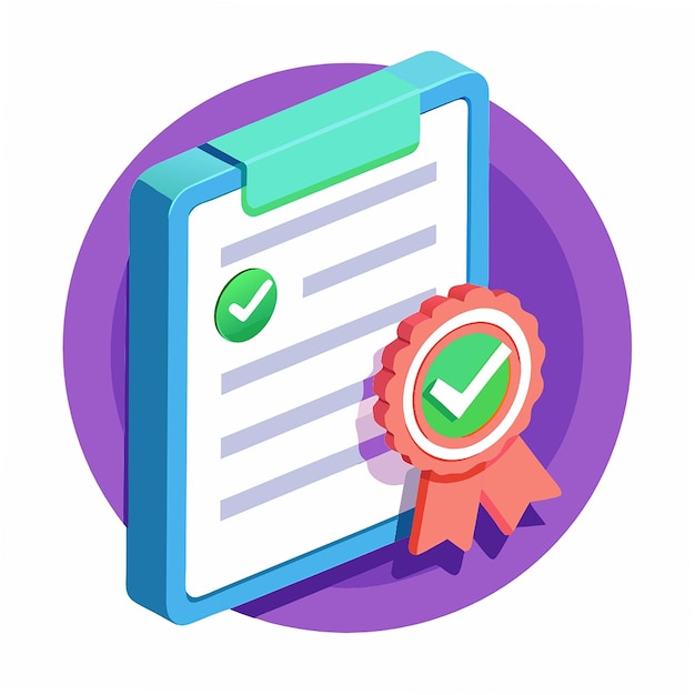 Photo approval icon document accredited authorized agreement accreditation symbol with checkmark 3d vector illustration