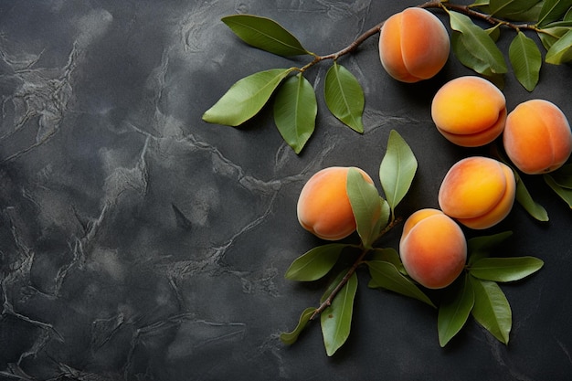 Photo apricots with leaves intact on a slate su natural snack fresh fruit apricot image photography