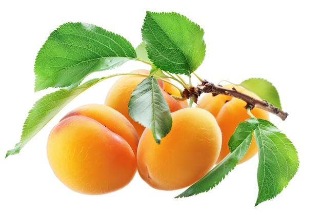 Photo apricots with leaves isolated on white