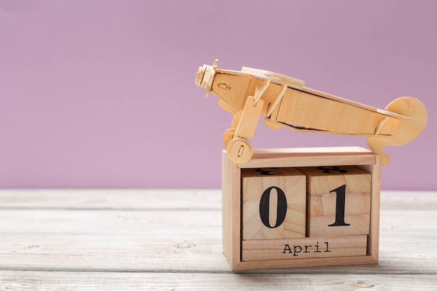 April 1st. Image of april 1 wooden color calendar on wooden table. Spring day