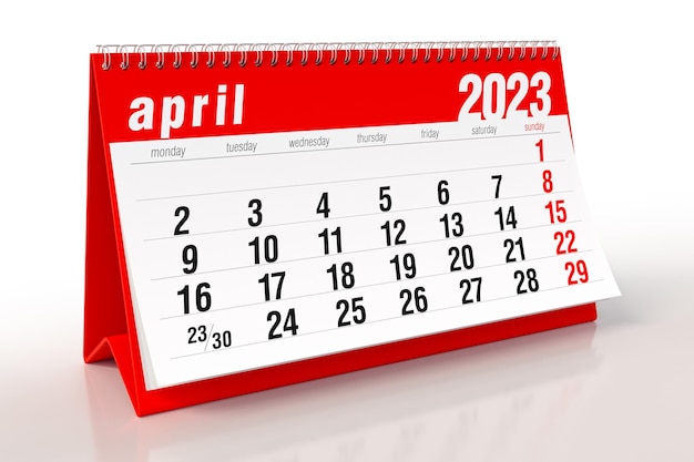 April 2023 Calendar Isolated on White Background 3D Illustration