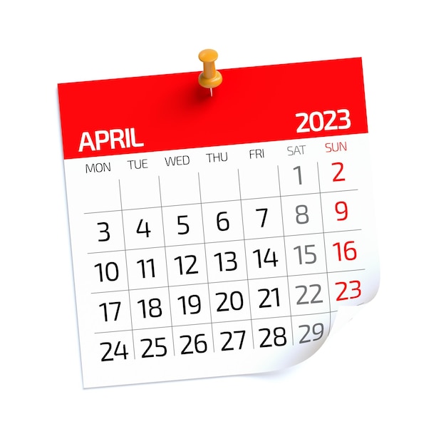 April 2023 Calendar Isolated on White Background 3D Illustration