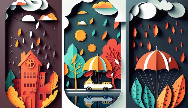 April Showers Illustration of Rainy Day Scene Generative AI