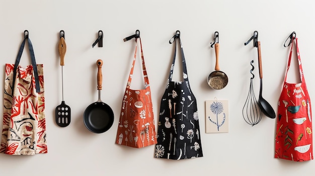 Photo apron collection with other kitchen utensils