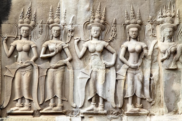 Apsaras khmer stone carving in Angkor Wat Cambodia