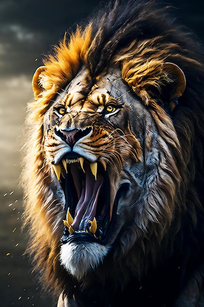 aptivating AI Generated Illustration of an Angry Roaring Lion in Regal Pose