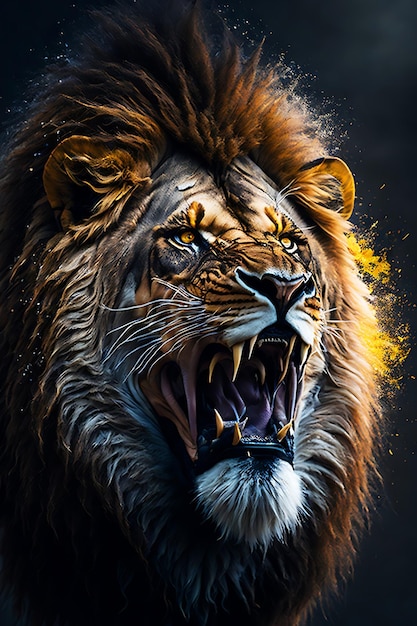 aptivating AI Generated Illustration of an Angry Roaring Lion in Regal Pose