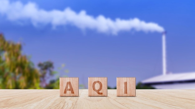 AQI Abbreviation of air quality index word written on wooden blocks text AQI on nature background environment concept