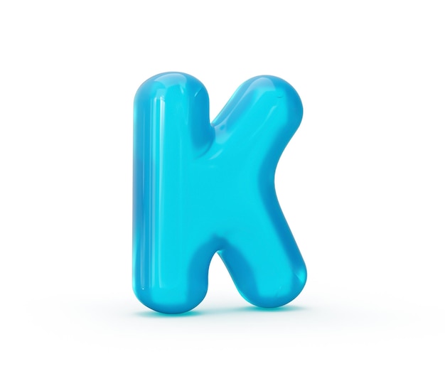 Aqua Blue jelly K letter isolated on white background 3d illustration