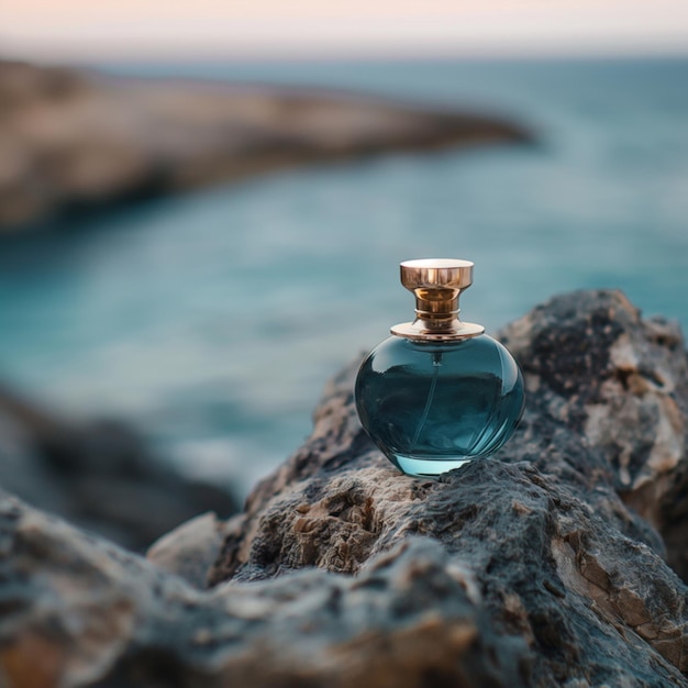 A aqua perfume bottle on a rock 3