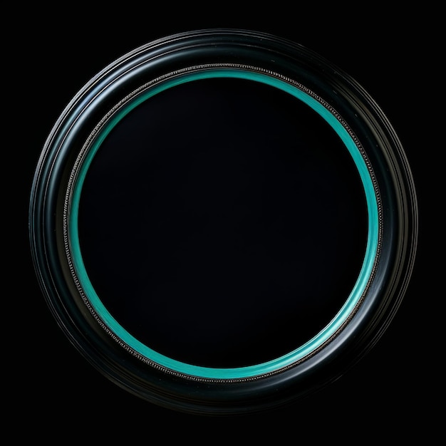 Aquamarine Crystal Minimalistic Round Picture Frame Minimalistic Ring with Realistic Texture Square Digital Illustration Ai Generated Empty Circle on Black Background