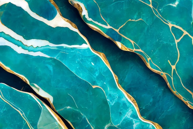 Aquamarine greenblue and gold marble abstract background decorative acrylic paint pouring rock marbl