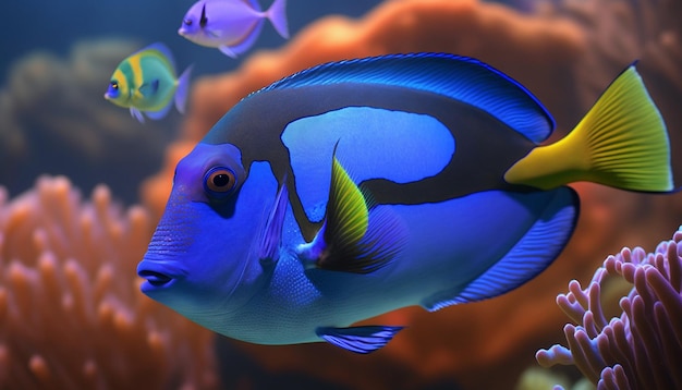 Aquarium cute regal blue coral tang fish Created Using Midjourney